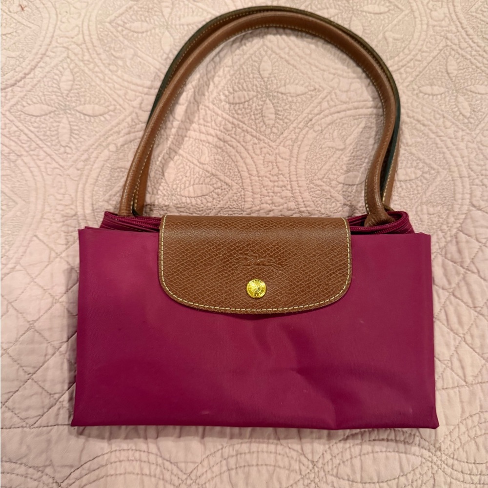 Elegant Longchamp Brown and Pink Women's Handbag long straps